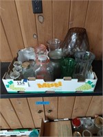 Lot of glass jars, milk bottle and vases
