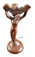 Vintage Metal Nude Fan Woman Lamp Art Deco Style