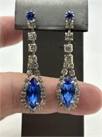 Vintage Blue & Clear Rhinestone Earrings