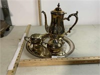 W.M.Rogers silver teapot, creamer, sugar & tray