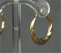 14k Yellow and White Gold Spiral Loop Earrings