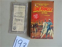 Lone Ranger Paperback Book & Deputy Cert.