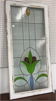 Large Stained Leaded Window in Wood Frame