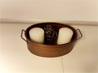Oval Planter with 2 Candles and Rattan Ball