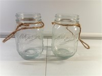 2 Decorative Glass Mason Jars