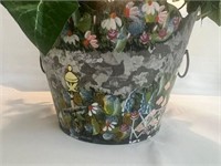 Hand Painted tin Planter with Greens