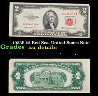 1953B $2 Red Seal United States Note Grades AU Det
