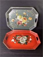 Vintage Hand Painted Toile Serving Trays