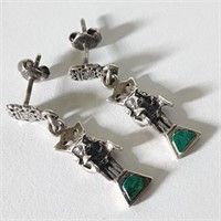 Vintage Sterling Silver & Turquois Aztec Earrings