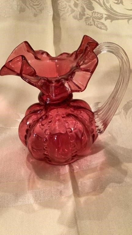 Vintage Fenton Cranberry Glass Beaded Melon