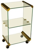 MODERN BRASS & GLASS THREE-TIER SERVICE BAR CART