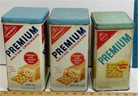 3 Vintage Nabisco Premium Saltine Crackers Tins