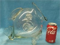 MCM Blown Glass Fish vase measures 10"h 10"L 7"w