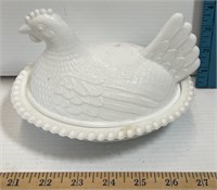 Hen on a Nest Milk Glass
