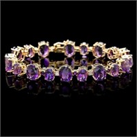 `14k Gold 40.00ct Amethyst & 1.00ct Diamond Bracel