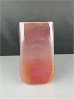Pretty iridescent orange pink glass vase