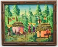 Painting on Canvas, Haitian Village Signed Ronald