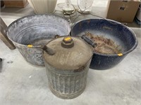 Vintage galvanized bucket, enamel bucket and