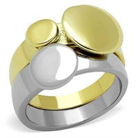 Two-tone Gold-ion Plated 3 Button Ring Set