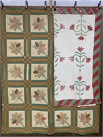 2 Handmade Appliqué Flower Quilts, Hand Quilted,