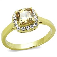 14k Gold Ip 1.25ct Champagne Sapphire Halo Ring