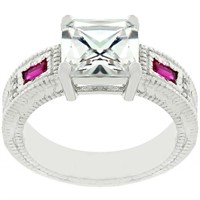 Princess 2.50ct White Sapphire & Ruby Ring