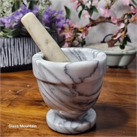 Grey White Marble Small Mortar And Pestle