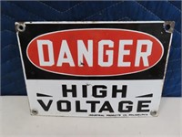 early 7x10 DANGER HighVoltage Enamel Sign