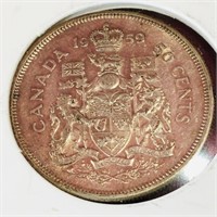 Silver 1959 Canada 50 Cent Coin