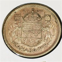 Silver 1955 Canada 50 Cent Coin