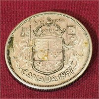Silver 1957 Canada 50 Cent Coin
