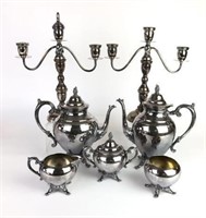 Silverplate Coffee & Tea Service and Candelabras