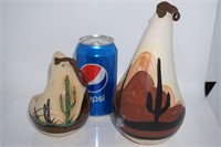 2 Vintage Gourd Shaped Hand Painted Vases