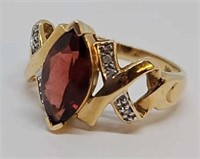 14KT Gold, Garnet & Diamond Accent Ring