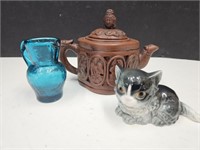 Crackle Glass Creamer,Goebel Kitty & Oriental Pot