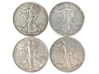 4 Walking Liberty Silver Half Dollars US Coins