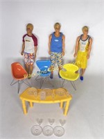 (3) VTG Ken Dolls, Modern Barbie Chairs