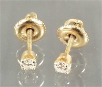 14K gold & diamond screw post stud earrings - 3mm
