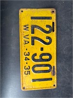 1934-35 WEST VIRGINIA LICENSE PLATE #122901