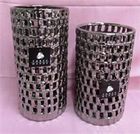 2 SILVER CERAMIC VASES