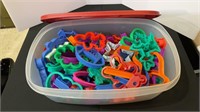 Cookie cutters - Rubbermaid container filled with