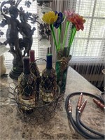 Vase With Glass Flowers And Wine Holders
