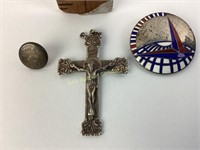Sterling religious cross, air transit lapel pin,
