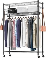 Rolling Garment Rack With Adjustable Wire Shelf,