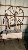 Spinning wheel (needs work), wheel barrow