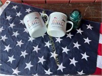 American flag and patriotic enamel cups