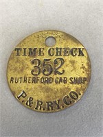 P.&R.RY. Co. time check souvenir token.