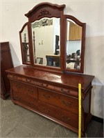 Heavily Carved Bedroom Dresser W/ Mirror