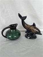 Blue Mountain Pottery jug, pottery dolphin- ZH