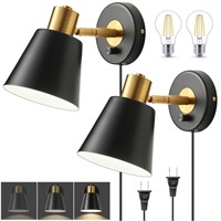 Black Plug in Wall Sconce Set of 2, Dimmable Wall